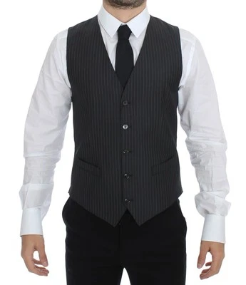 DOLCE & GABBANA Gilet Gris Rayé En Laine Soie IT44 / US34 / XS RRP 460 $ - Photo 1/4