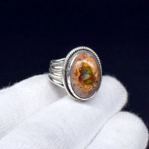 Mexikanischer Feueropal Ring 925 Sterling Silber Herrenring Oktober Geburtsstein Ring - Bild 1 von 9