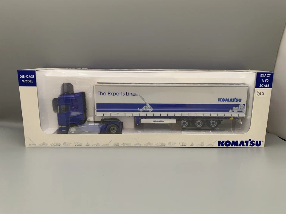 Universal Hobbies 1:50 R Series Scania Blue Cabe With White Trailer (Komatsu) - Image 1 of 1