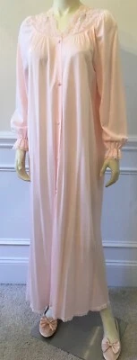 Aristocraft WN розовый длинным рукавом нейлона длинное платье кнопка спереди кружевной лиф размер SM - Изображение 1 из 4