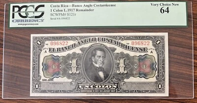Costa Rica 1 Colon 1917 Remainder Uncirculated PCGS 64 Very Choice New #75567 - Image 1 of 2
