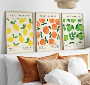 Fruit Market Art Print, Lime Lemon Orange Wall Art Kitchen Home Decor Abstract - Picture 1 of 21