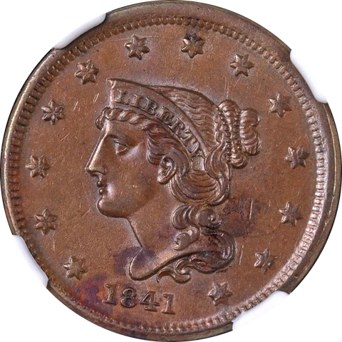 1841 Large Cent NGC AU55 BN Great Eye Appeal Nice Strike Cover