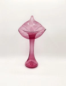 Vintage Cranberry Pink Glass Hand Blown Jack In The Pulpit Art Glass Vase 13in - Picture 1 of 11