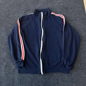 VINTAGE Trainingsjacke Herren Large Navy Rot Weiß Reißverschluss Streifen Raglan Made USA 70s - Bild 1 von 7