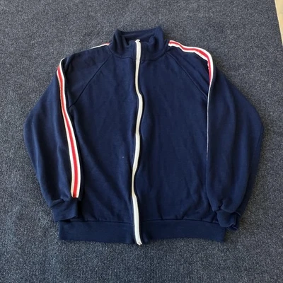 ВИНТАЖНЫЙ Track куртка мужская большой темно-красный белый молнии полоски реглан сделано США 70-х - Изображение 1 из 4