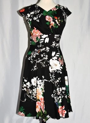 Unique Vintage 1940’s Cap Sleeve Black Floral Swing Dress NWOT Size M - Image 1 of 4