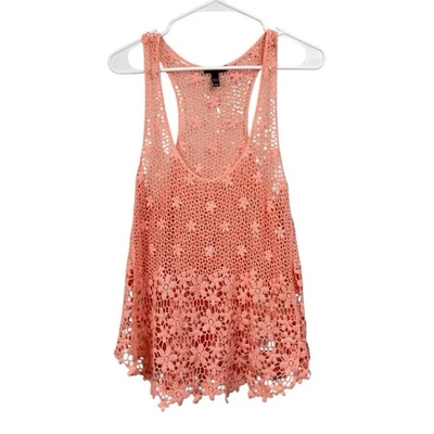 Colmillo Talla XL Rosa Melocotón Floral Crochet Tejido Abierto Espalda Corredora Top Boho Festival Foto 1 de 4