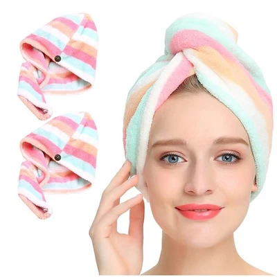 Paquete de 2 toallas de microfibra para el cabello, envoltura de toallas para el cabello para mujeres/niños - súper absorbentes... Foto 1 de 4