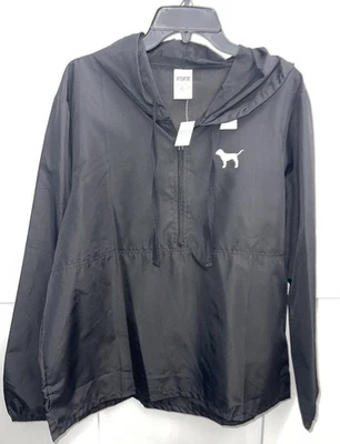PINK VICTORIA'S SECRET BLACK LOGO LIGHTWEIGHT 1/4 ZIP ANORAK PULLOVER JACKET M/L - Image 1 of 4