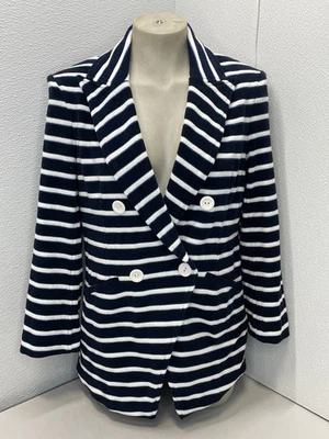 Veronica Beard Women's Blazer Ortiz Stipe Terry Cotton Size S Navy - Image 1 of 4