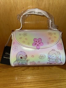 Loungefly Disney Stitch & Angel Pastel Cherry Blossoms Iridescent Crossbody Bag - Picture 1 of 6