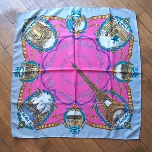 Foulard scarf carré Rose & Gris Paris Versailles Tour Eiffel Moulin Rouge Sacré - Imagen 1 de 14