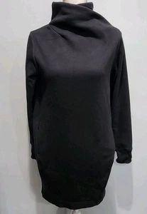 Athleta Women Black Cozy Karma Funnel High Neck Sweater Dress Size XS Pocket - Picture 1 of 11