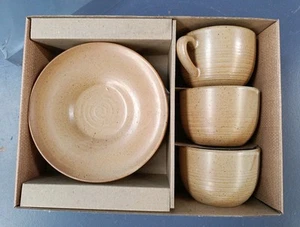 3 stoneware coffee cups and saucers, - Picture 1 of 2
