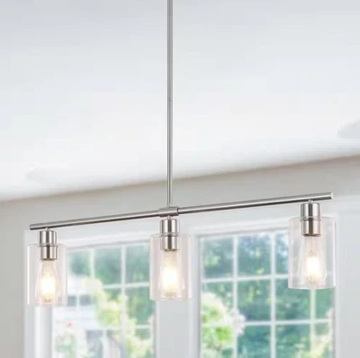 Lámpara de araña rústica isla de cocina colgante de níquel de 3 luces Delmis Foto 1 de 4