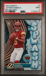 2024 Panini Zenith SPLASH RED /50 Jayden Daniels #3 COMMANDERS RC SP PSA 9 come nuovo - Foto 1 di 3