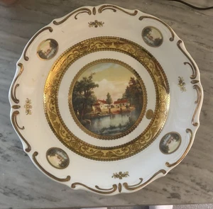VINTAGE DEPOS T LIMOGE LARGE PLATE 12.5" HEAVY GOLD DECORATION - Picture 1 of 13