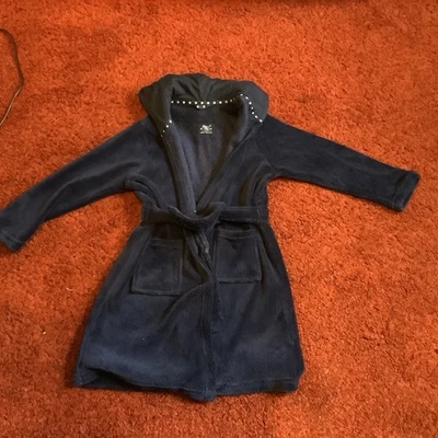 Boys Navy Fleece Hooded Dressing Gown By Primary age 6-7 Years - Image 1 of 3