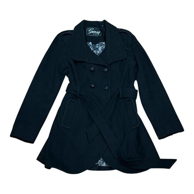 Abrigo Guess Mujer Mediano Negro Mezcla Lana Cinturón Doble Pecho Chaquetón Trinchera Foto 1 de 4