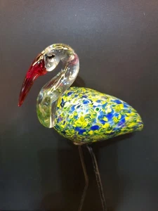 Murano style Handblown Glass Flamingo on Steel Legs 12"H x 6"Lng 3.25" wide MCM - Picture 1 of 8
