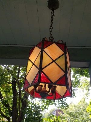 Luminária de varanda vintage colorida de vidro/cobre - Imagem 1 de 2