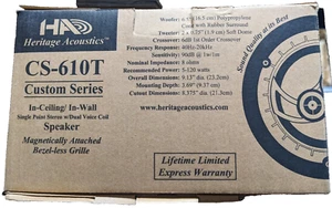 Heritage Acoustics CS-610T, 6.5" In-Ceiling Speaker with Round Grille - Picture 1 of 3