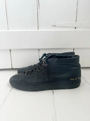 Common Projects Black Leather Original Achilles Leather High-Top Sneakers, Sz 46 - Image 1 of 4