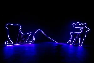 Neon Rope Lights Silhouette Christmas Reindeer Sleigh Outdoor Wall Garden Decor - Picture 1 of 9