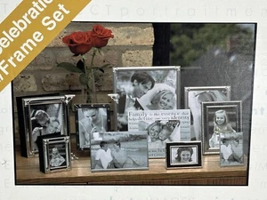 NEW! 10 Piece Metal Glass Silver Photo Frame Set Family Embossed Collection NIB - Picture 1 of 9