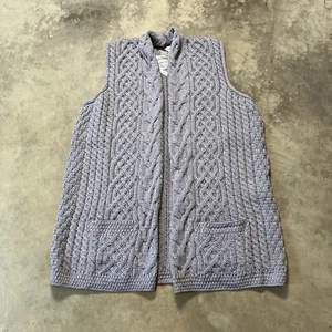 Kilronan Knitwear Sweater Womens Large Gray Merino Wool Chunky Knit Cardigan - Picture 1 of 7