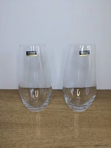 Crystalite Bohemia Czech Republic Whiskey Glasses 6.5" Hi Ball Tumblers Set of 2 - Picture 1 of 6