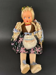 Vintage 1950s Polish Girl Rag Cloth Doll 13" Size - Picture 1 of 7