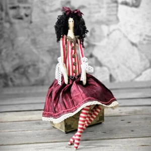 Vintage Künstlerpuppe Girl Tilda-Stil 47 cm Puppe Shabby Stoffpuppe Handarbeit - Foto 1 di 1