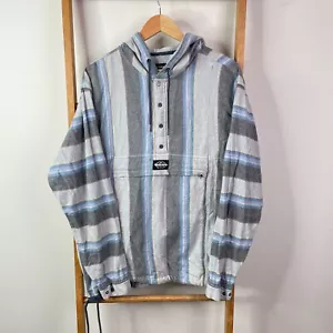 Quiksilver Neo Inca Anorak Jacket Mens Large Grey Blue Striped Fleece Hooded - Picture 1 of 12