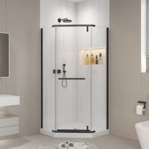 LMLMD 36" x 36" x 72" Frameless Neo-Angle Shower Door Enclosure 1/4" Glass Black - Picture 1 of 10