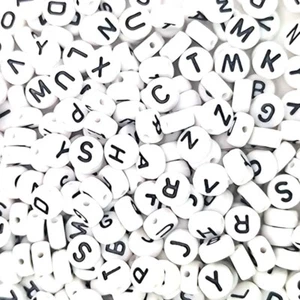 50pcs 7mm white flat round single letters A-Z acrylic alphabets beads DIY Craft - Picture 1 of 55