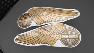 Harley davidson golden wings tank fuel set of 2 decal sticker 9,85x3,55" 25x9cm - Picture 1 of 4