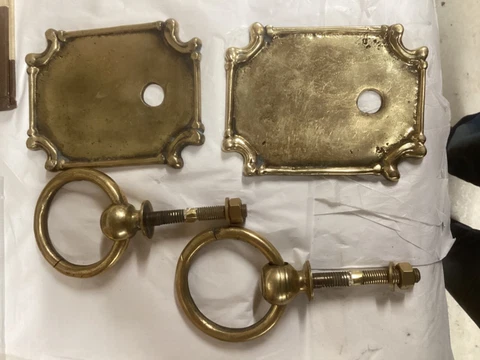 Two Genuine Antique Brass Early Georgian Door Knockers with Fixings Cover