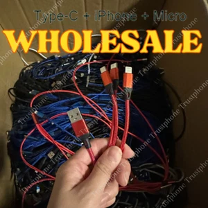 Wholesale 3A Fast Charging Cable 3 in 1 Charger Cord For iPhone USB-C Micro USB - Picture 1 of 14