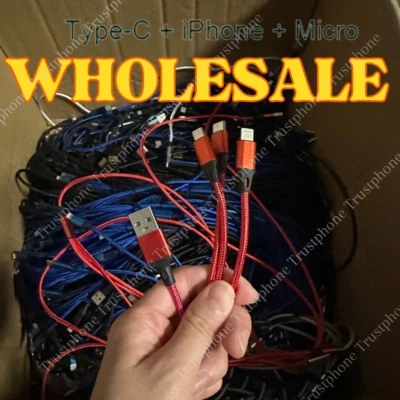 批发 3A 快速充电线 3 合 1 充电器线 适用于 iPhone USB-C Micro USB — 第 1/4 张图片