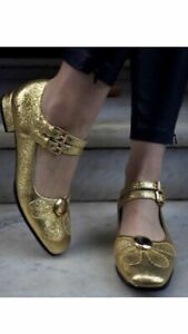 🇬🇧Orla Kiely Clarks Mary Jane Stunning Gold Leather Flower Shoes Angelina UK 5