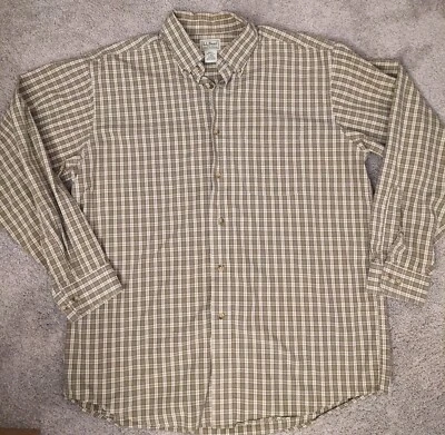 L.L. Camisa con botones a cuadros marrón tostado 100 % algodón Bean para hombre talla L regular Foto 1 de 4