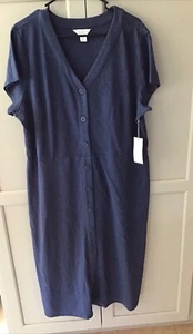 Liz Claiborne Cotton Blend Short Sleeve Indigo Button Maxi Dress NWT 1X - Picture 1 of 8