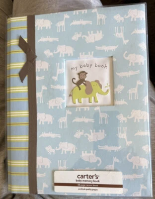 Nuevo de Lote Antiguo Carter’s My Baby Book Blue Monkey Green Elephant Memory Book Álbum Bebé Foto 1 de 4