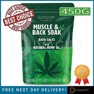 ELYSIUM SPA NATURAL HEMP OIL MUSCLE & BACK SOAK BATH SALTS 450G CALMS RELAXES - Picture 1 of 11