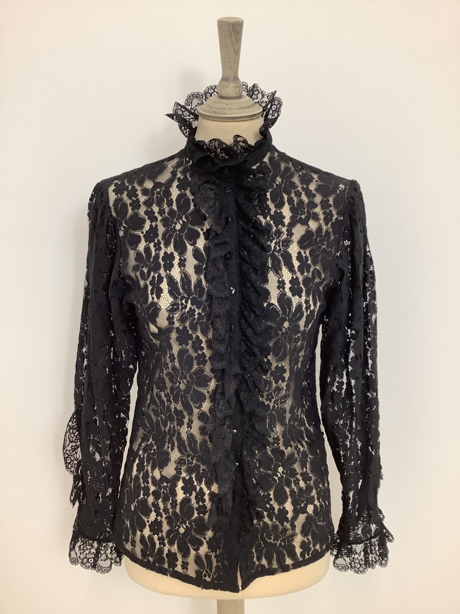 vintage black 3D lace high neck blouse 【公式通販】