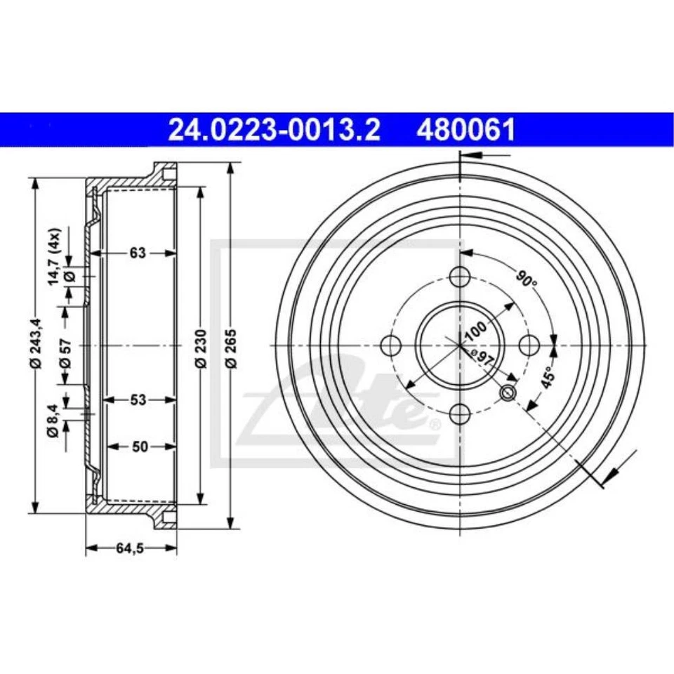 ATE Tambor de Freno Trasero Ø100mm para Opel Astra G Klasseic Sedán F69 - Imagen 1 de 1