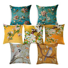 Vintage Flower Cotton Linen Pillow Case Bird Cherry Sofa Car Throw Cushion Cover