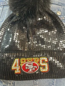 San Francisco 49ers Custom Swarovski Blinged Black Beanie Pom hat - Picture 1 of 4
